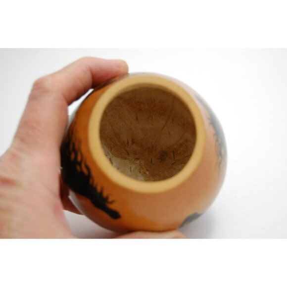 Handpainted Gourd Art Running Sleek Black Stallion Horse Signed BC 92 - Picture 5 of 9